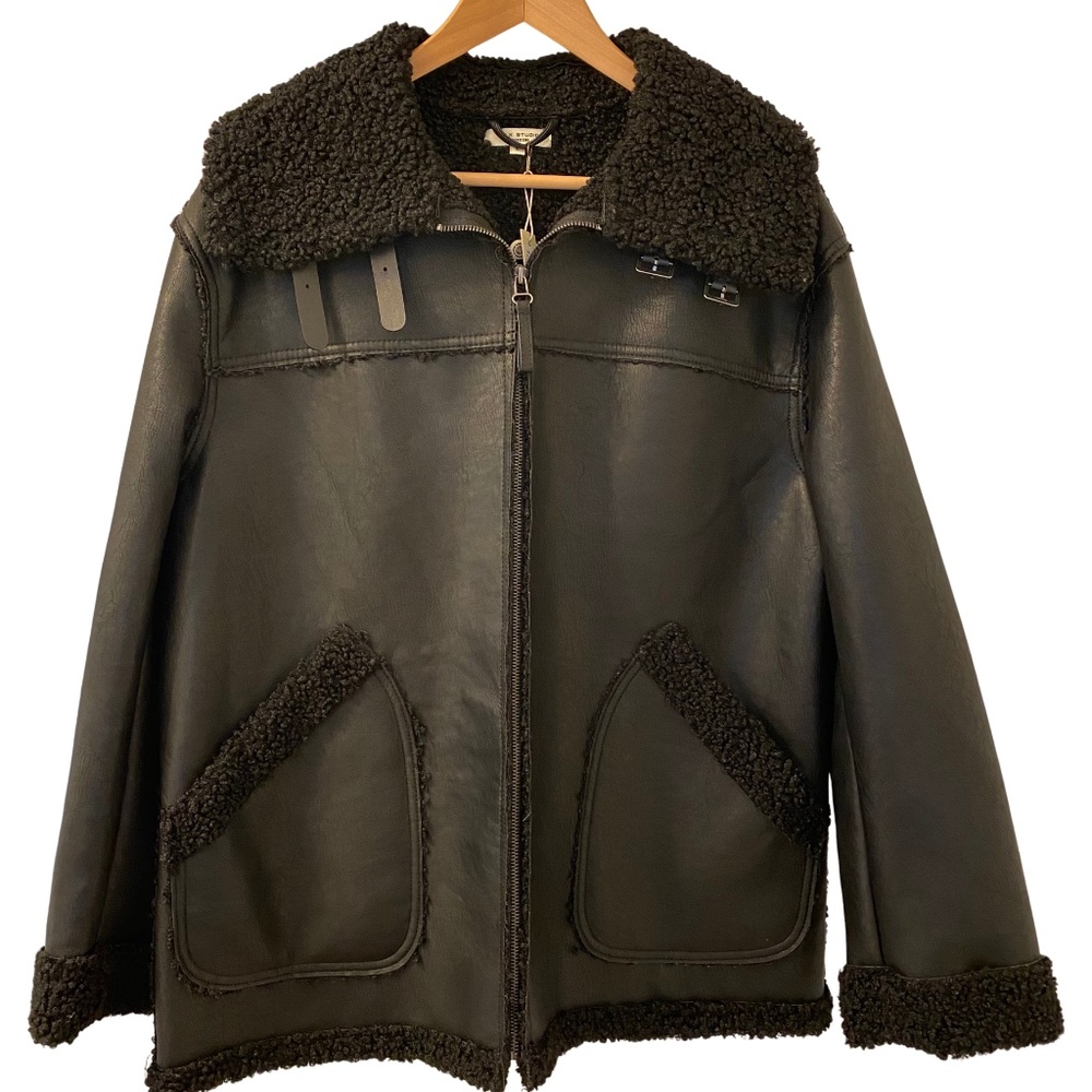 Max Studio - Black Bomber Zippered Jacket Coat Size Large NWT